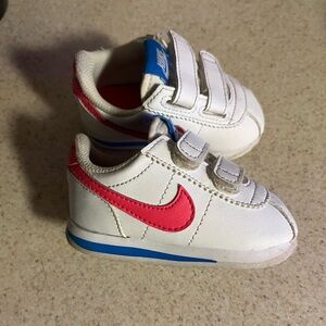 Nike Cortez, toddler size 4, white/neon pink/blue